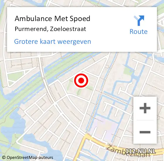 Locatie op kaart van de 112 melding: Ambulance Met Spoed Naar Purmerend, Zoeloestraat op 31 januari 2022 14:15