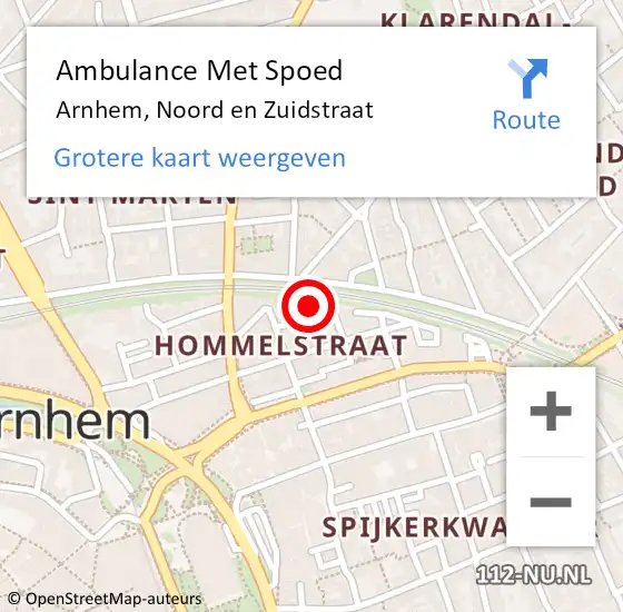 Locatie op kaart van de 112 melding: Ambulance Met Spoed Naar Arnhem, Noord en Zuidstraat op 31 januari 2022 14:22