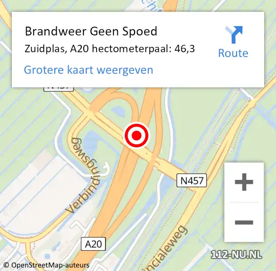 Locatie op kaart van de 112 melding: Brandweer Geen Spoed Naar Zuidplas, A20 hectometerpaal: 46,3 op 31 januari 2022 14:23