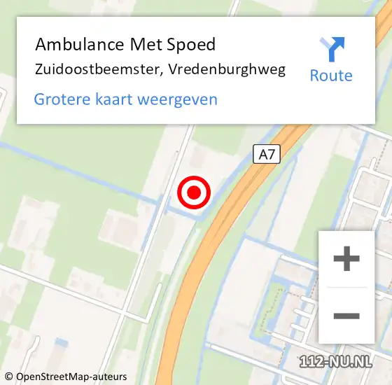 Locatie op kaart van de 112 melding: Ambulance Met Spoed Naar Zuidoostbeemster, Vredenburghweg op 31 januari 2022 14:23