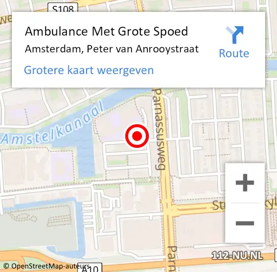 Locatie op kaart van de 112 melding: Ambulance Met Grote Spoed Naar Amsterdam, Peter van Anrooystraat op 31 januari 2022 14:26