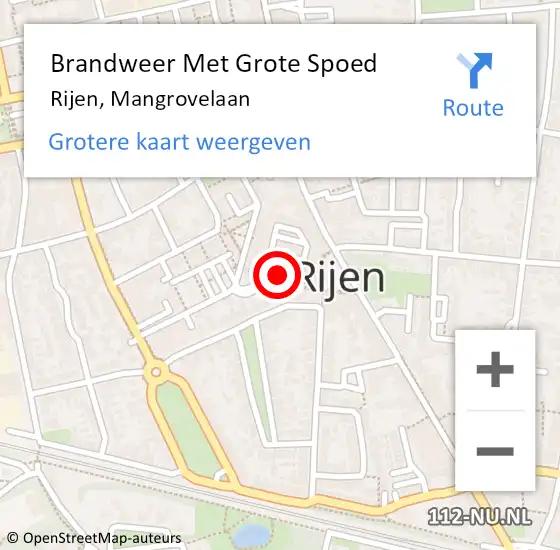 Locatie op kaart van de 112 melding: Brandweer Met Grote Spoed Naar Rijen, Mangrovelaan op 31 januari 2022 15:31