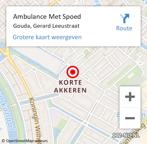 Locatie op kaart van de 112 melding: Ambulance Met Spoed Naar Gouda, Gerard Leeustraat op 31 januari 2022 15:35