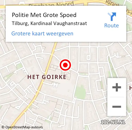 Locatie op kaart van de 112 melding: Politie Met Grote Spoed Naar Tilburg, Kardinaal Vaughanstraat op 31 januari 2022 15:50