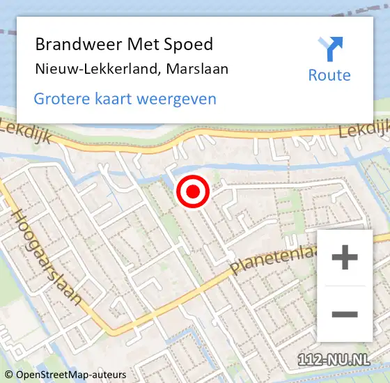 Locatie op kaart van de 112 melding: Brandweer Met Spoed Naar Nieuw-Lekkerland, Marslaan op 31 januari 2022 16:05