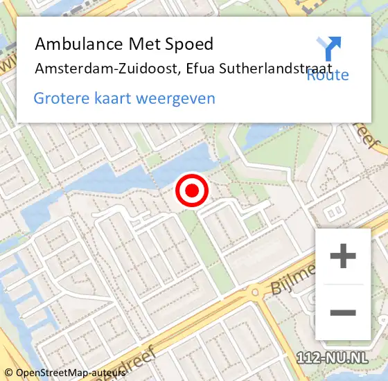 Locatie op kaart van de 112 melding: Ambulance Met Spoed Naar Amsterdam-Zuidoost, Efua Sutherlandstraat op 31 januari 2022 16:32