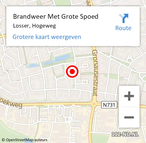 Locatie op kaart van de 112 melding: Brandweer Met Grote Spoed Naar Losser, Hogeweg op 31 januari 2022 16:57