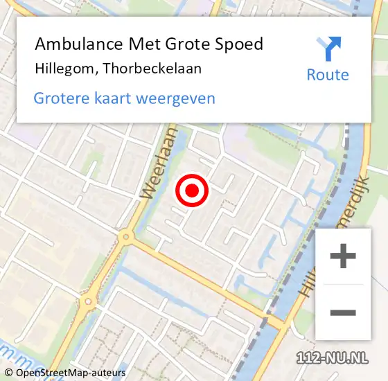 Locatie op kaart van de 112 melding: Ambulance Met Grote Spoed Naar Hillegom, Thorbeckelaan op 31 januari 2022 17:03