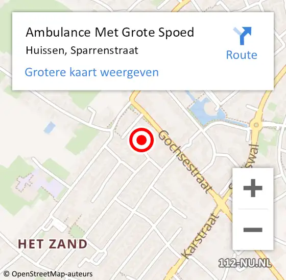 Locatie op kaart van de 112 melding: Ambulance Met Grote Spoed Naar Huissen, Sparrenstraat op 31 januari 2022 17:20