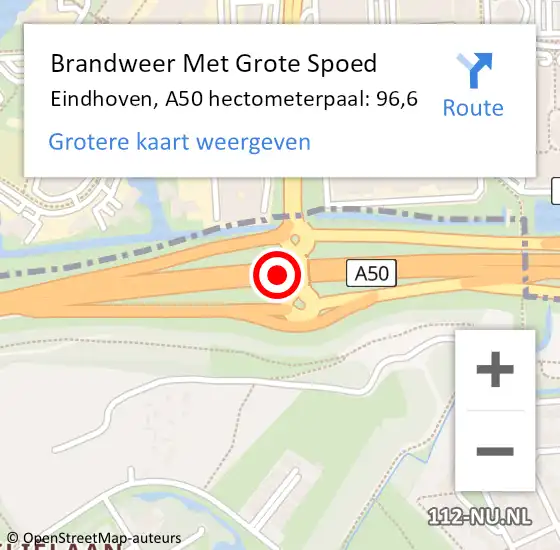 Locatie op kaart van de 112 melding: Brandweer Met Grote Spoed Naar Eindhoven, A50 hectometerpaal: 96,6 op 31 januari 2022 17:25