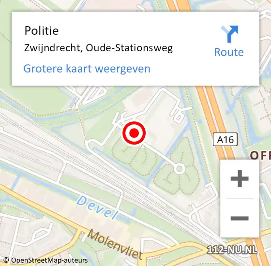 Locatie op kaart van de 112 melding: Politie Zwijndrecht, Oude-Stationsweg op 31 januari 2022 17:59