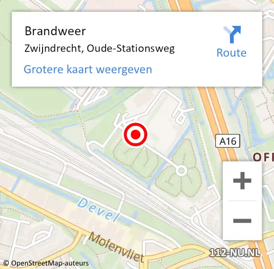 Locatie op kaart van de 112 melding: Brandweer Zwijndrecht, Oude-Stationsweg op 31 januari 2022 18:03