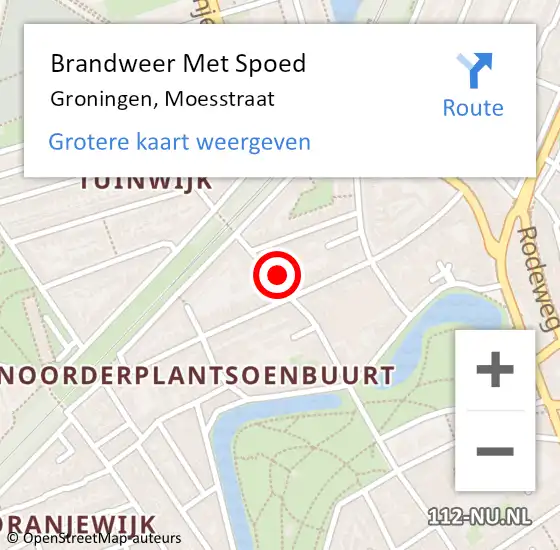 Locatie op kaart van de 112 melding: Brandweer Met Spoed Naar Groningen, Moesstraat op 31 januari 2022 18:14