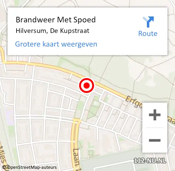 Locatie op kaart van de 112 melding: Brandweer Met Spoed Naar Hilversum, De Kupstraat op 31 januari 2022 18:22