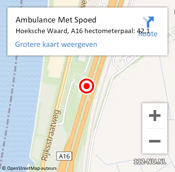 Locatie op kaart van de 112 melding: Ambulance Met Spoed Naar Dordrecht, A16 hectometerpaal: 42,1 op 31 januari 2022 20:01