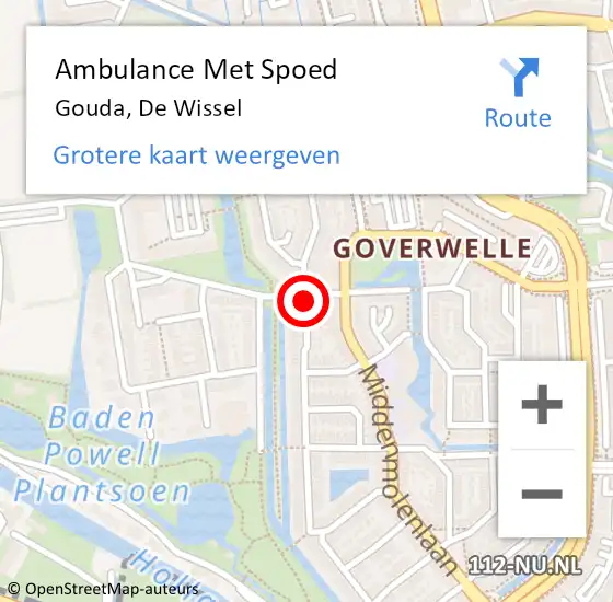 Locatie op kaart van de 112 melding: Ambulance Met Spoed Naar Gouda, De Wissel op 31 januari 2022 20:12