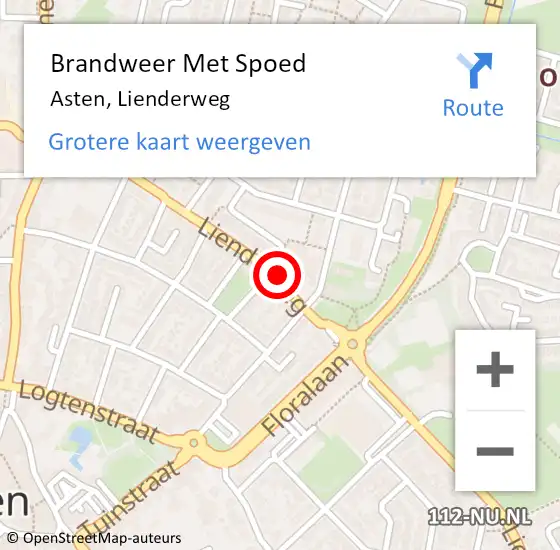 Locatie op kaart van de 112 melding: Brandweer Met Spoed Naar Asten, Lienderweg op 31 januari 2022 20:27