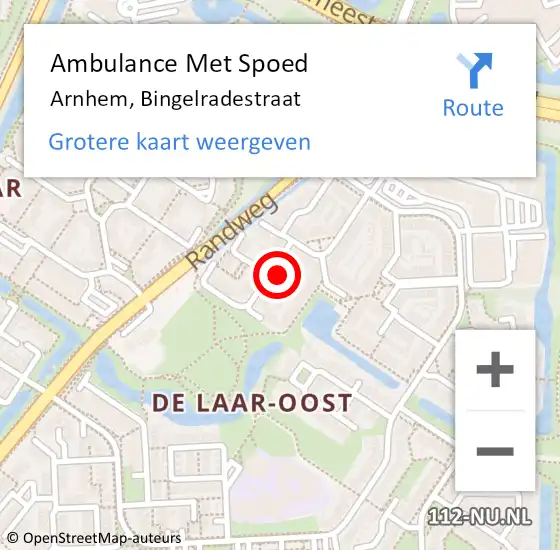 Locatie op kaart van de 112 melding: Ambulance Met Spoed Naar Arnhem, Bingelradestraat op 31 januari 2022 21:05