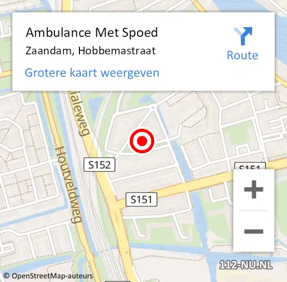 Locatie op kaart van de 112 melding: Ambulance Met Spoed Naar Zaandam, Hobbemastraat op 31 januari 2022 21:09