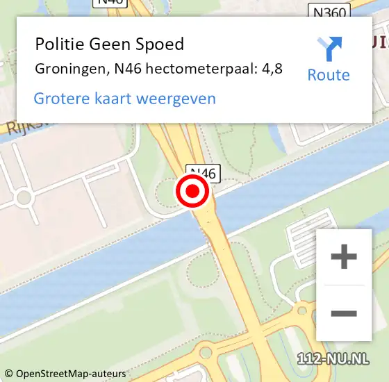 Locatie op kaart van de 112 melding: Politie Geen Spoed Naar Groningen, N46 hectometerpaal: 4,8 op 31 januari 2022 21:45