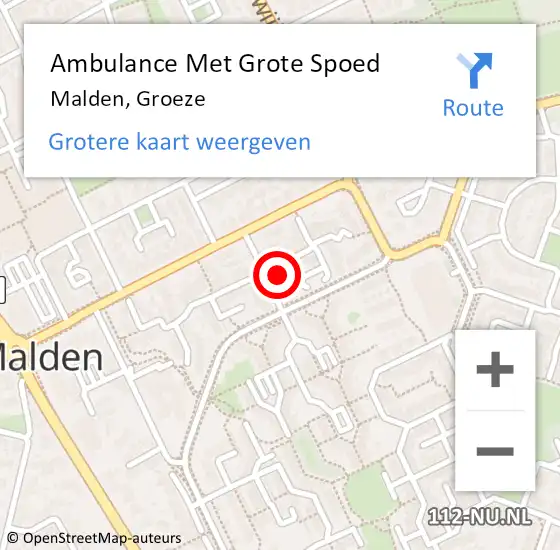 Locatie op kaart van de 112 melding: Ambulance Met Grote Spoed Naar Malden, Groeze op 31 januari 2022 21:48