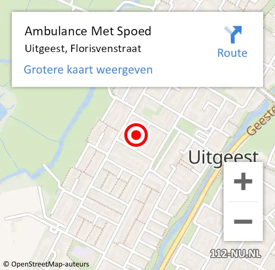 Locatie op kaart van de 112 melding: Ambulance Met Spoed Naar Uitgeest, Florisvenstraat op 31 januari 2022 21:59