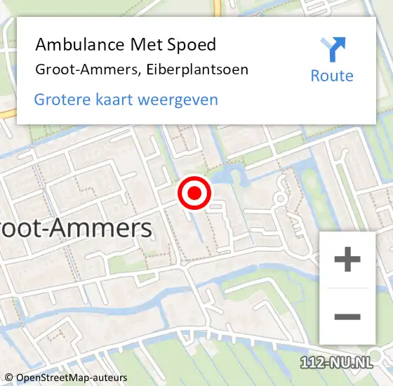 Locatie op kaart van de 112 melding: Ambulance Met Spoed Naar Groot-Ammers, Eiberplantsoen op 31 januari 2022 22:15