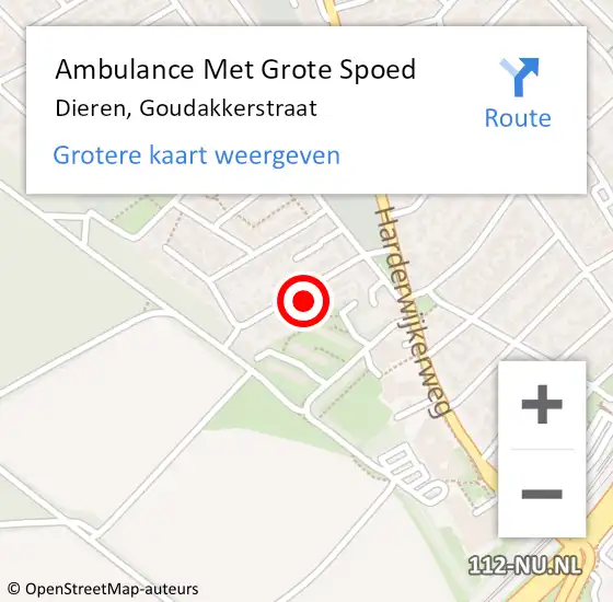 Locatie op kaart van de 112 melding: Ambulance Met Grote Spoed Naar Dieren, Goudakkerstraat op 31 januari 2022 22:45