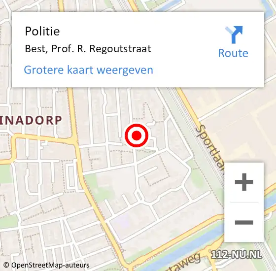 Locatie op kaart van de 112 melding: Politie Best, Prof. R. Regoutstraat op 31 januari 2022 23:07