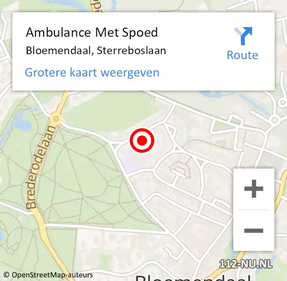 Locatie op kaart van de 112 melding: Ambulance Met Spoed Naar Bloemendaal, Sterreboslaan op 31 januari 2022 23:10