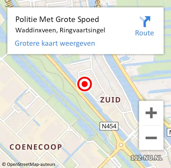 Locatie op kaart van de 112 melding: Politie Met Grote Spoed Naar Waddinxveen, Ringvaartsingel op 31 januari 2022 23:27