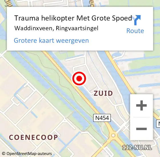 Locatie op kaart van de 112 melding: Trauma helikopter Met Grote Spoed Naar Waddinxveen, Ringvaartsingel op 31 januari 2022 23:31