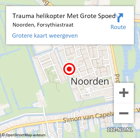 Locatie op kaart van de 112 melding: Trauma helikopter Met Grote Spoed Naar Noorden, Forsythiastraat op 1 februari 2022 00:49