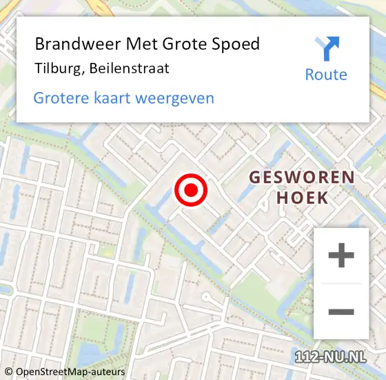 Locatie op kaart van de 112 melding: Brandweer Met Grote Spoed Naar Tilburg, Beilenstraat op 1 februari 2022 01:01