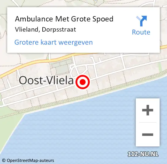 Locatie op kaart van de 112 melding: Ambulance Met Grote Spoed Naar Vlieland, Dorpsstraat op 7 juli 2014 02:33