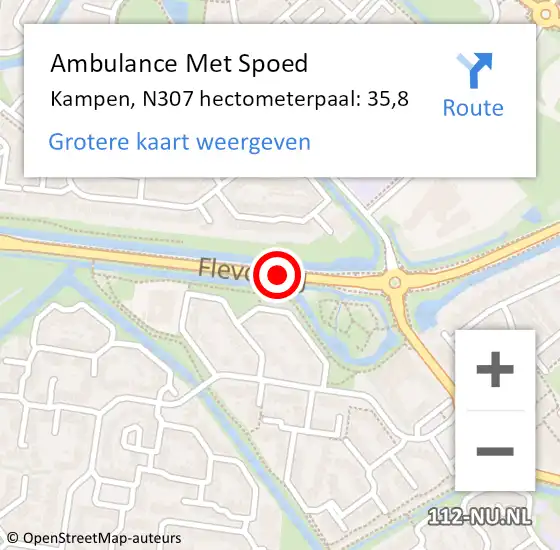 Locatie op kaart van de 112 melding: Ambulance Met Spoed Naar Kampen, N307 hectometerpaal: 35,8 op 1 februari 2022 01:25