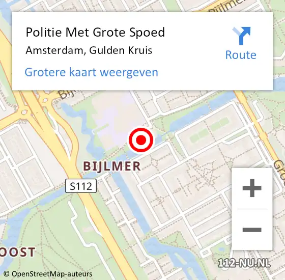 Locatie op kaart van de 112 melding: Politie Met Grote Spoed Naar Amsterdam-Zuidoost, Gulden Kruis op 1 februari 2022 01:31