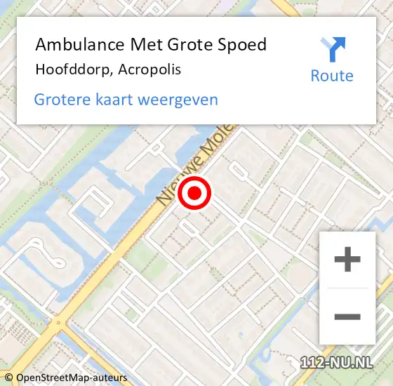 Locatie op kaart van de 112 melding: Ambulance Met Grote Spoed Naar Hoofddorp, Acropolis op 1 februari 2022 02:12