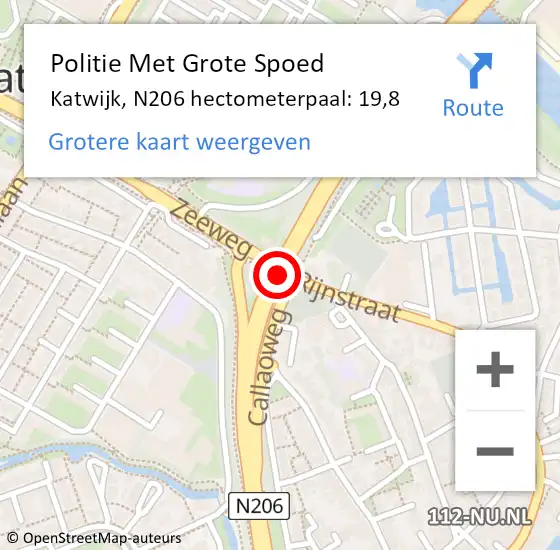 Locatie op kaart van de 112 melding: Politie Met Grote Spoed Naar Katwijk, N206 hectometerpaal: 19,8 op 1 februari 2022 03:34