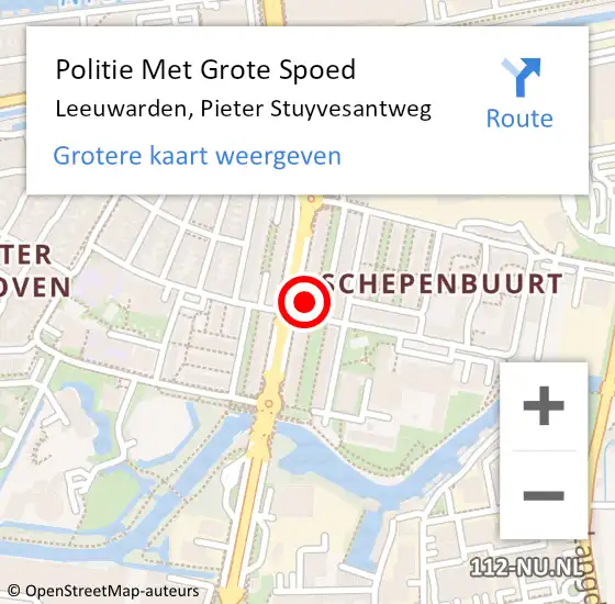 Locatie op kaart van de 112 melding: Politie Met Grote Spoed Naar Leeuwarden, Pieter Stuyvesantweg op 1 februari 2022 04:43