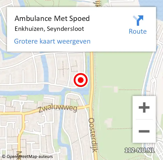 Locatie op kaart van de 112 melding: Ambulance Met Spoed Naar Enkhuizen, Seyndersloot op 1 februari 2022 05:20