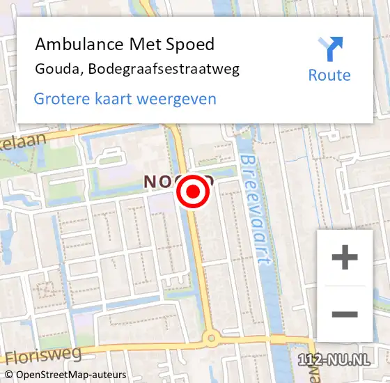 Locatie op kaart van de 112 melding: Ambulance Met Spoed Naar Gouda, Bodegraafsestraatweg op 1 februari 2022 06:10