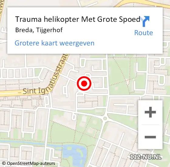 Locatie op kaart van de 112 melding: Trauma helikopter Met Grote Spoed Naar Breda, Tijgerhof op 1 februari 2022 06:36