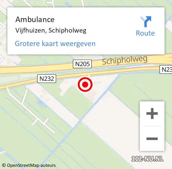 Locatie op kaart van de 112 melding: Ambulance Vijfhuizen, Schipholweg op 1 februari 2022 07:03