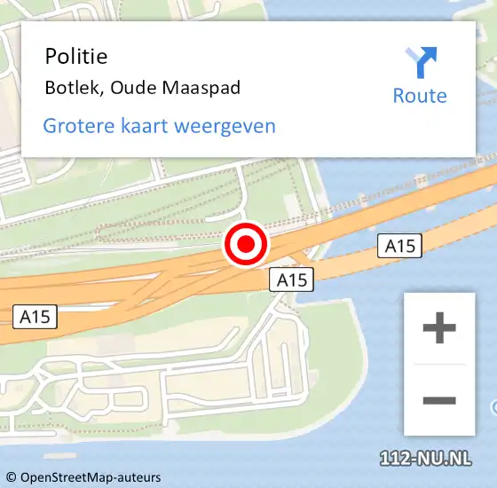 Locatie op kaart van de 112 melding: Politie Botlek, Oude Maaspad op 1 februari 2022 07:15