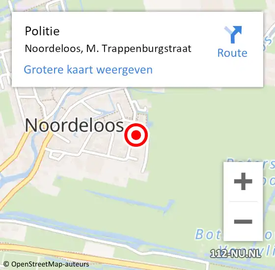 Locatie op kaart van de 112 melding: Politie Noordeloos, M. Trappenburgstraat op 1 februari 2022 07:44