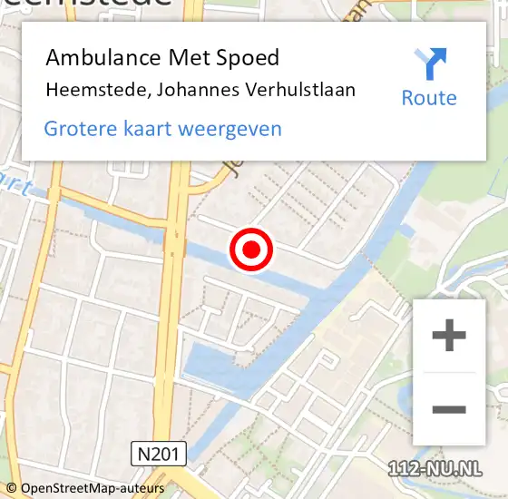 Locatie op kaart van de 112 melding: Ambulance Met Spoed Naar Heemstede, Johannes Verhulstlaan op 1 februari 2022 08:10