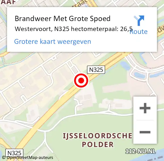 Locatie op kaart van de 112 melding: Brandweer Met Grote Spoed Naar Westervoort, N325 hectometerpaal: 26,5 op 1 februari 2022 08:12