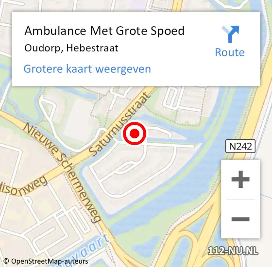 Locatie op kaart van de 112 melding: Ambulance Met Grote Spoed Naar Oudorp, Hebestraat op 1 februari 2022 08:18