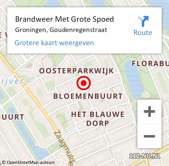 Locatie op kaart van de 112 melding: Brandweer Met Grote Spoed Naar Groningen, Goudenregenstraat op 7 juli 2014 03:25